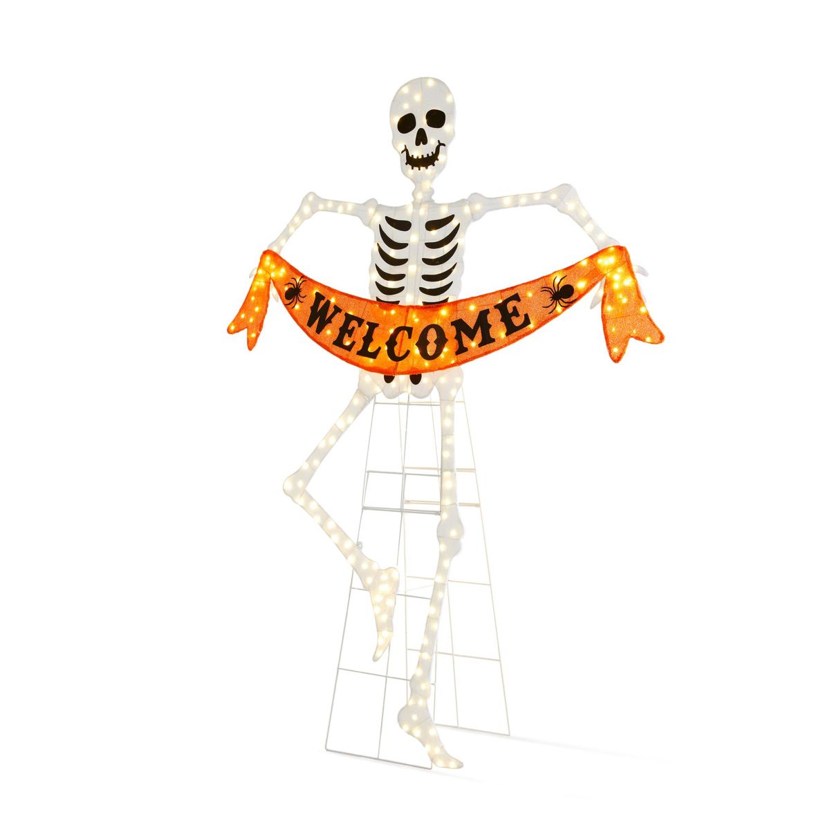 86.25"H Lighted Halloween 2D Skeleton Outdoor Décor with 220 warm White LED Lights （KD）