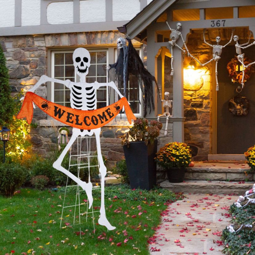 86.25"H Lighted Halloween 2D Skeleton Outdoor Décor with 220 warm White LED Lights （KD）
