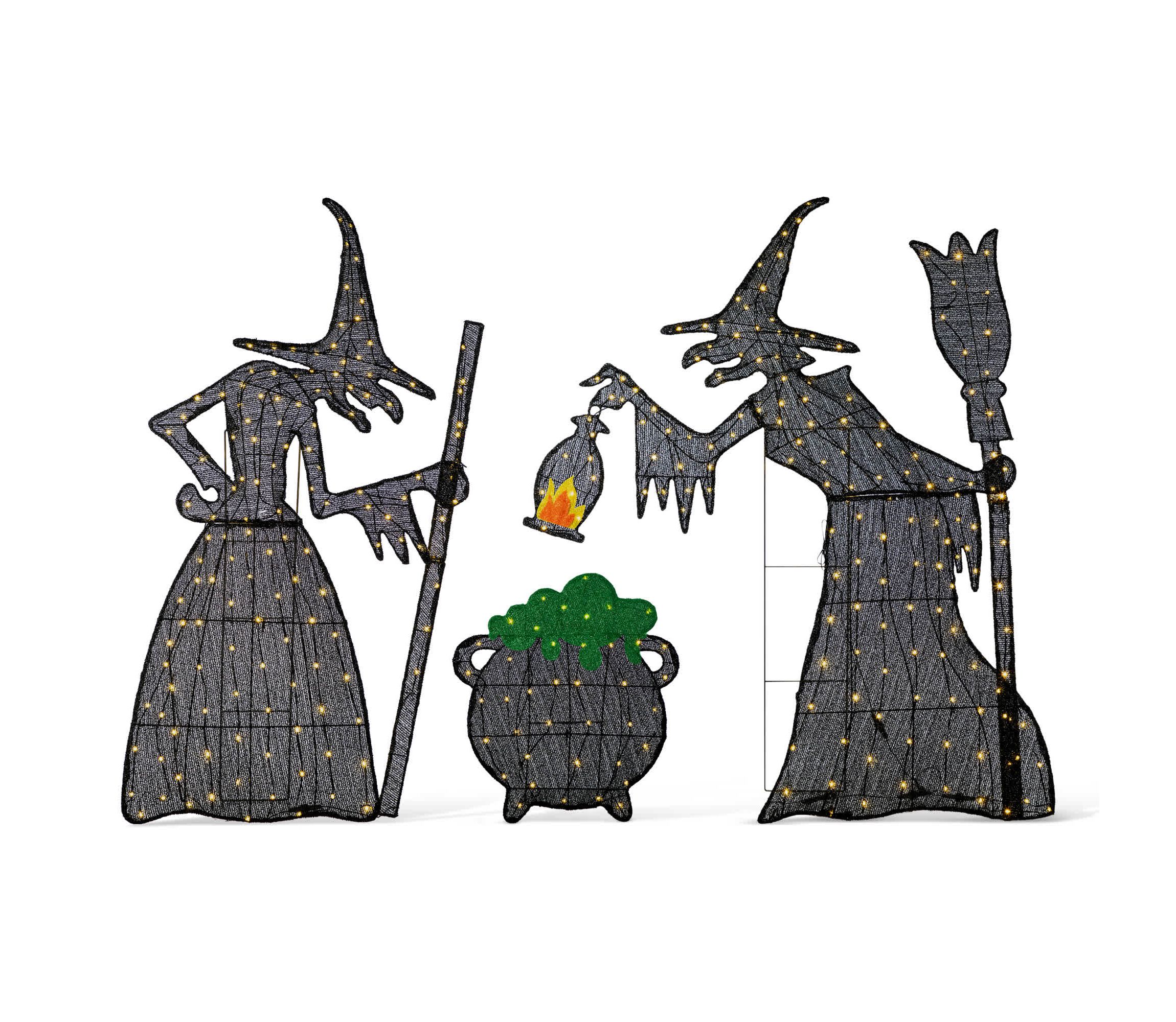 Set of 3  Lighted  Halloween 2.5D Witches with Cauldron Outdoor Décor with 340 Warm White LED Lights （KD���