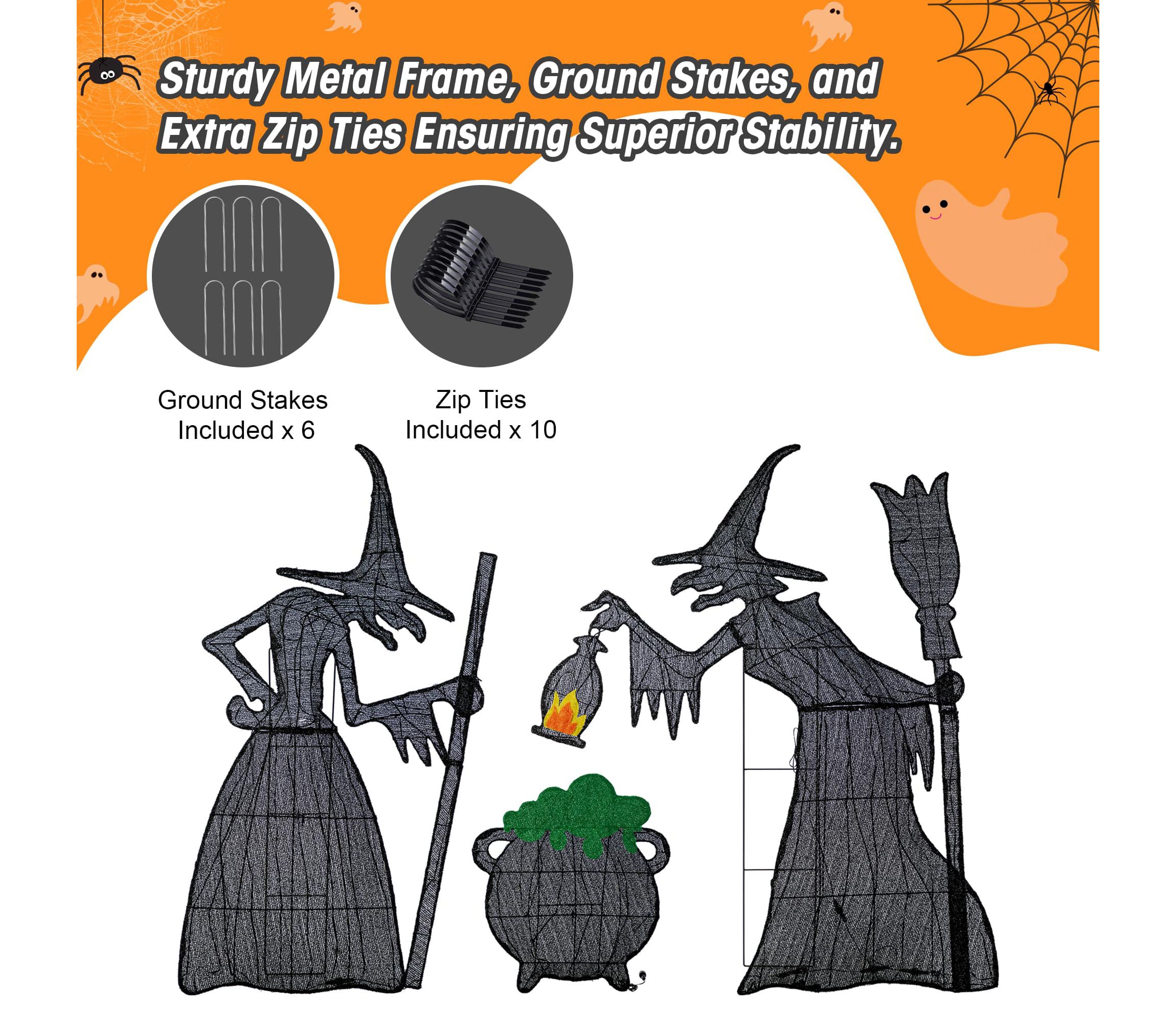 Set of 3  Lighted  Halloween 2.5D Witches with Cauldron Outdoor Décor with 340 Warm White LED Lights （KD���