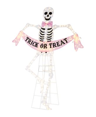 Glitzhome 86.25"H Lighted Halloween 2D Pink Skeleton Outdoor Décor with 220 warm White LED Lights （KD）