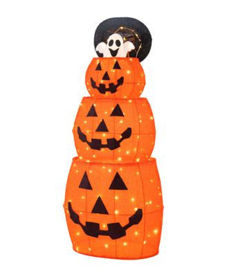 Glitzhome 48"H Lighted Halloween 3D Extendable Fabric Jack-O-Lantern Outdoor Décor 120 Warm White LED Lights