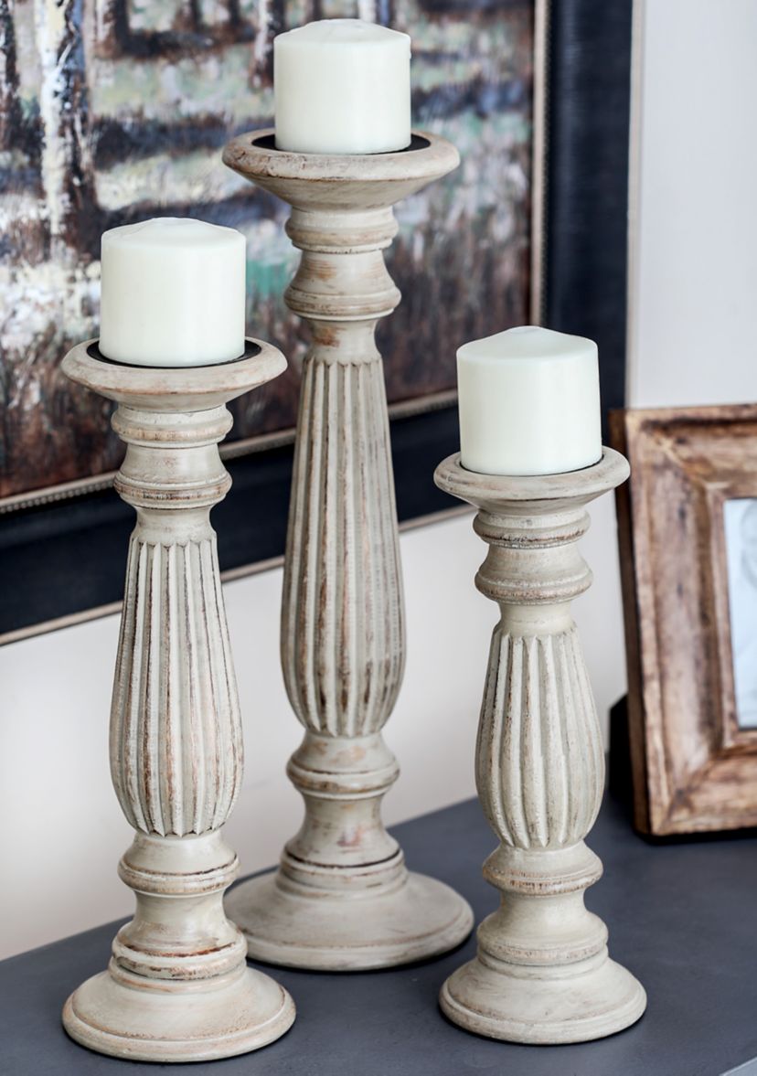 Traditional Mango Wood Candle Holder - Set of 3