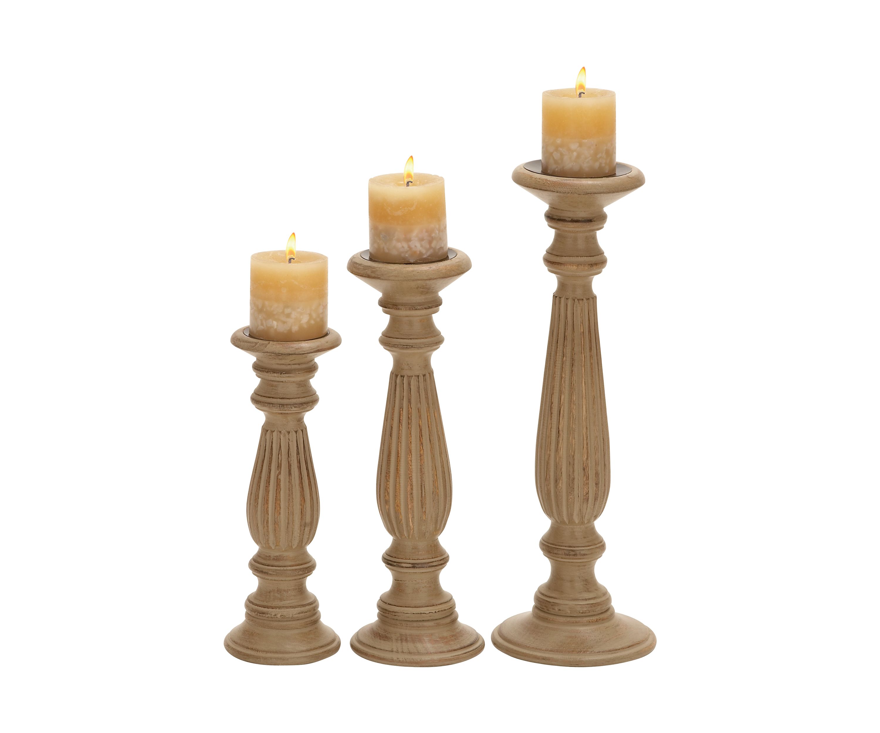 Traditional Mango Wood Candle Holder - Set of 3