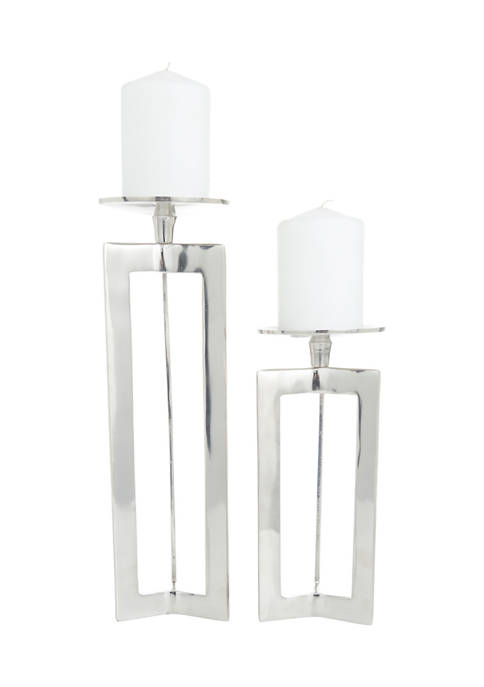 Nickel Contemporary Candle Holder  Set of 2