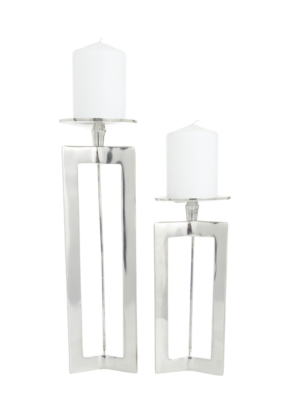 Contemporary Aluminum Metal Candle Holder - Set of 2