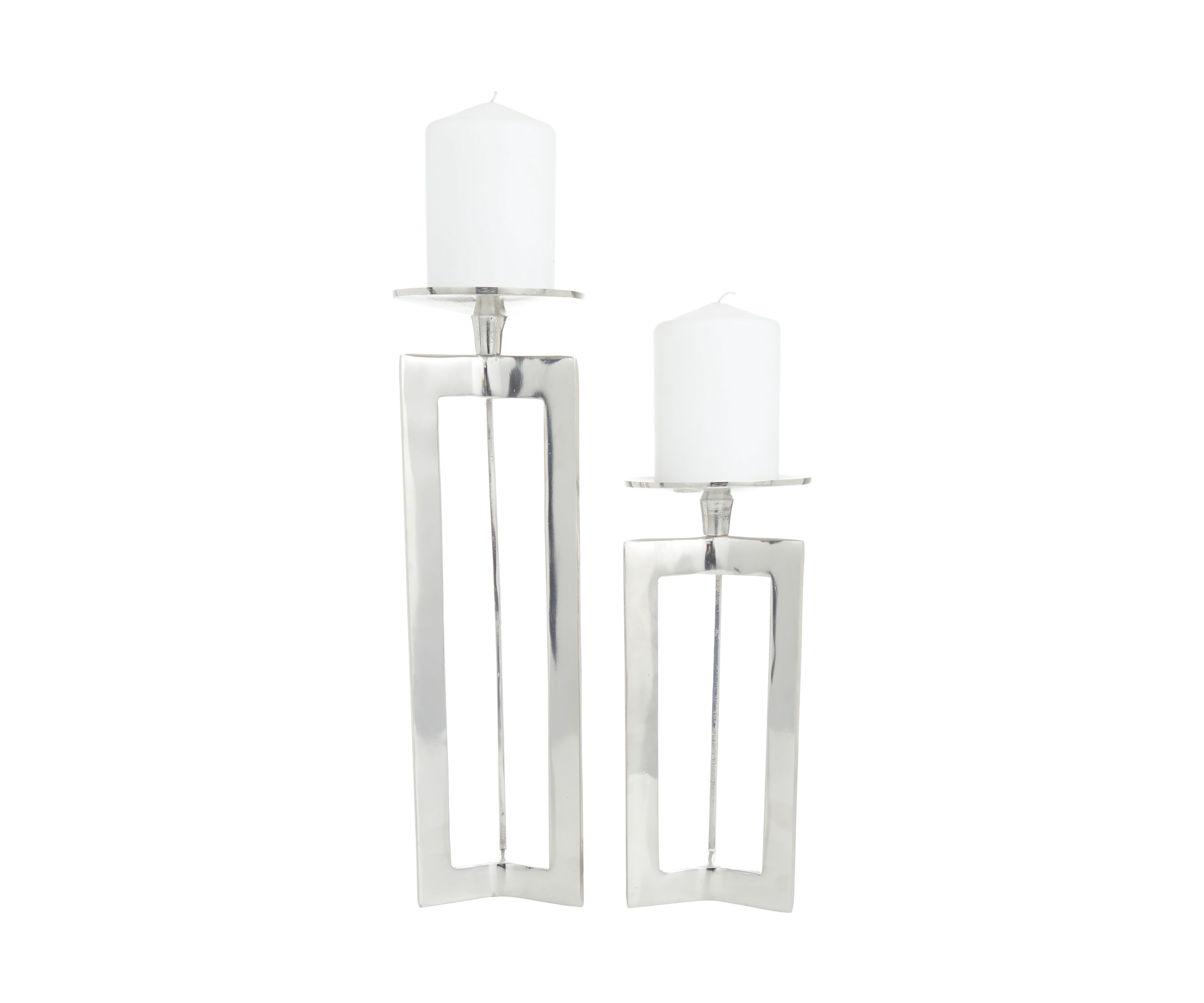 Contemporary Aluminum Metal Candle Holder - Set of 2