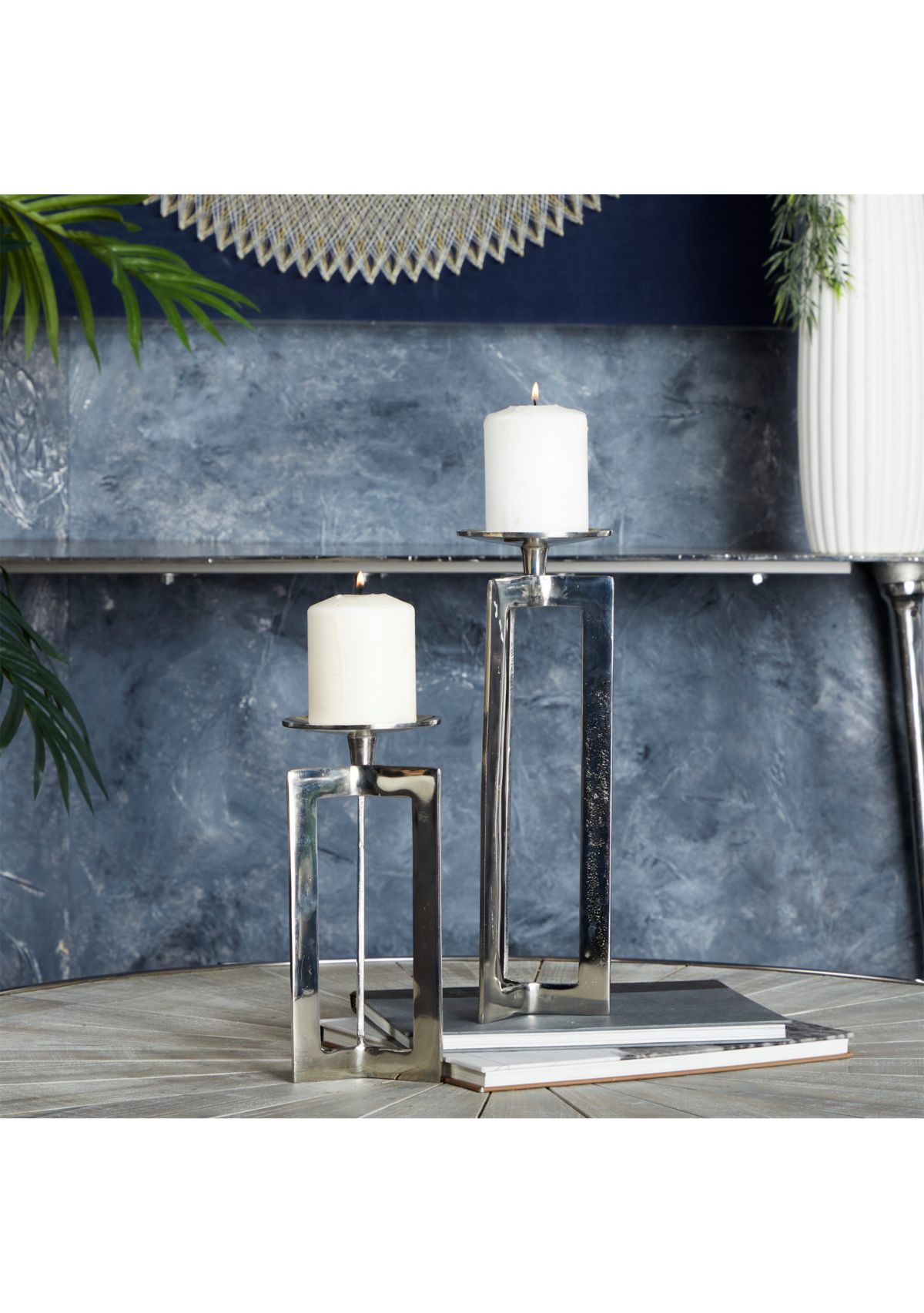 Contemporary Aluminum Metal Candle Holder - Set of 2
