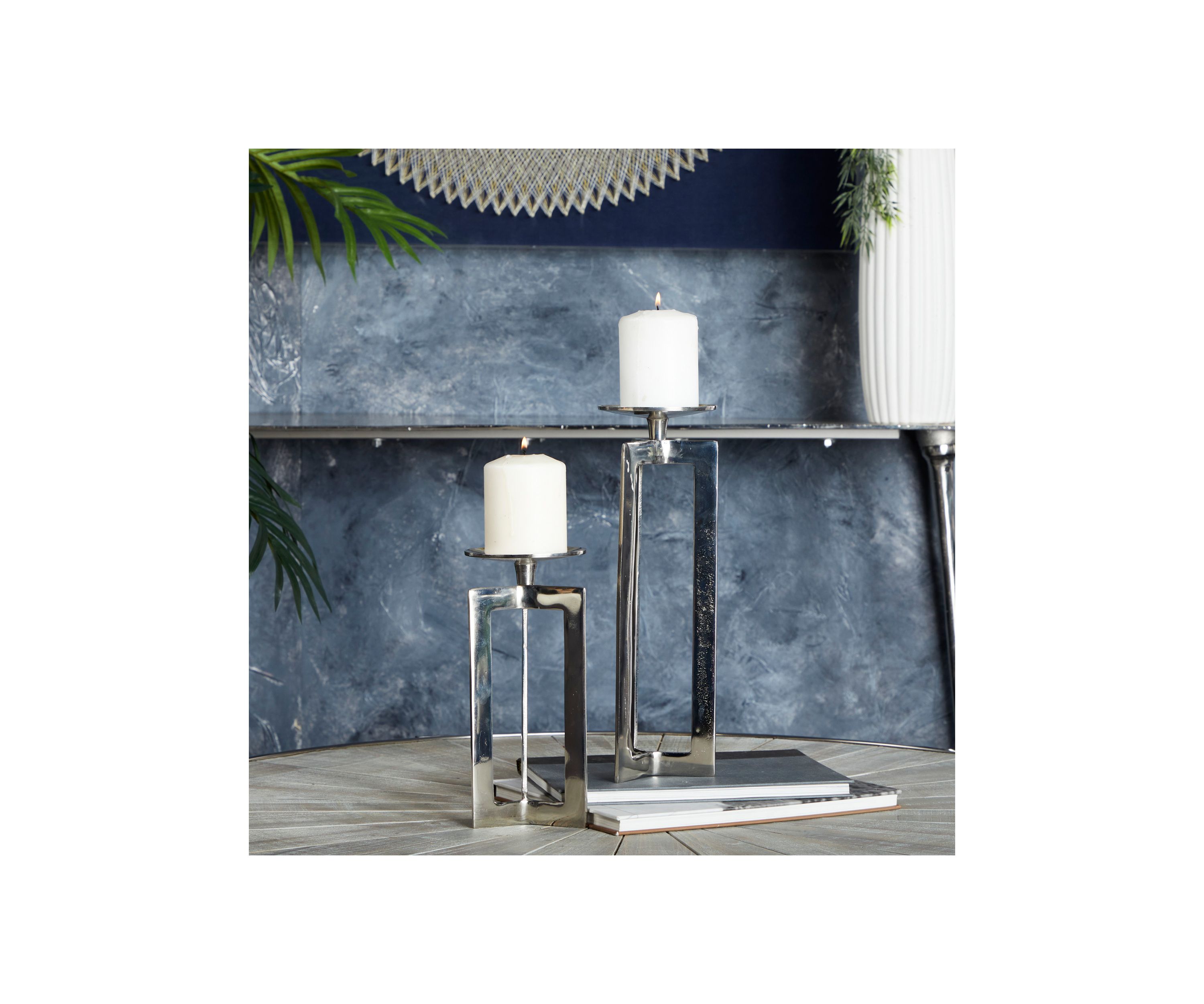 Contemporary Aluminum Metal Candle Holder - Set of 2