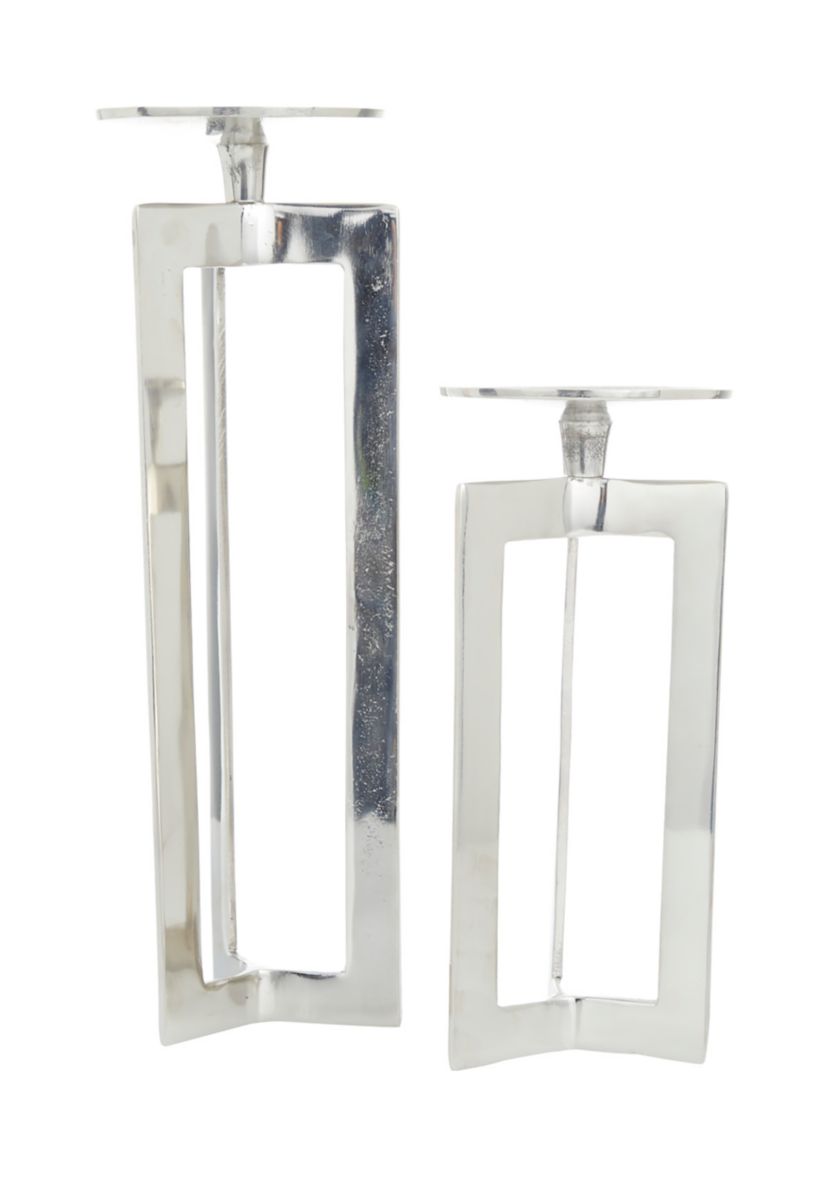 Contemporary Aluminum Metal Candle Holder - Set of 2