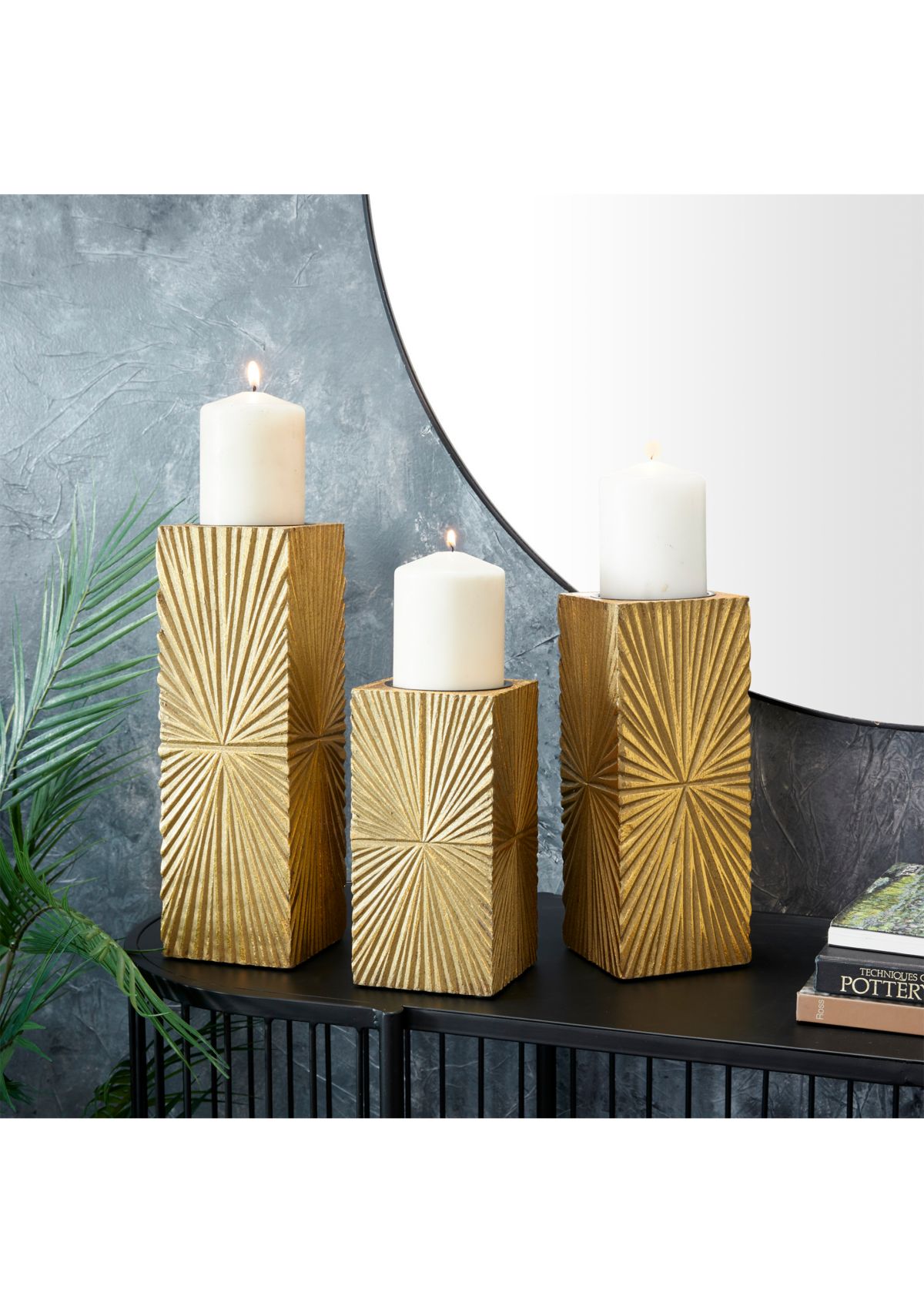 Contemporary Wooden Candle Holder - Set of 3