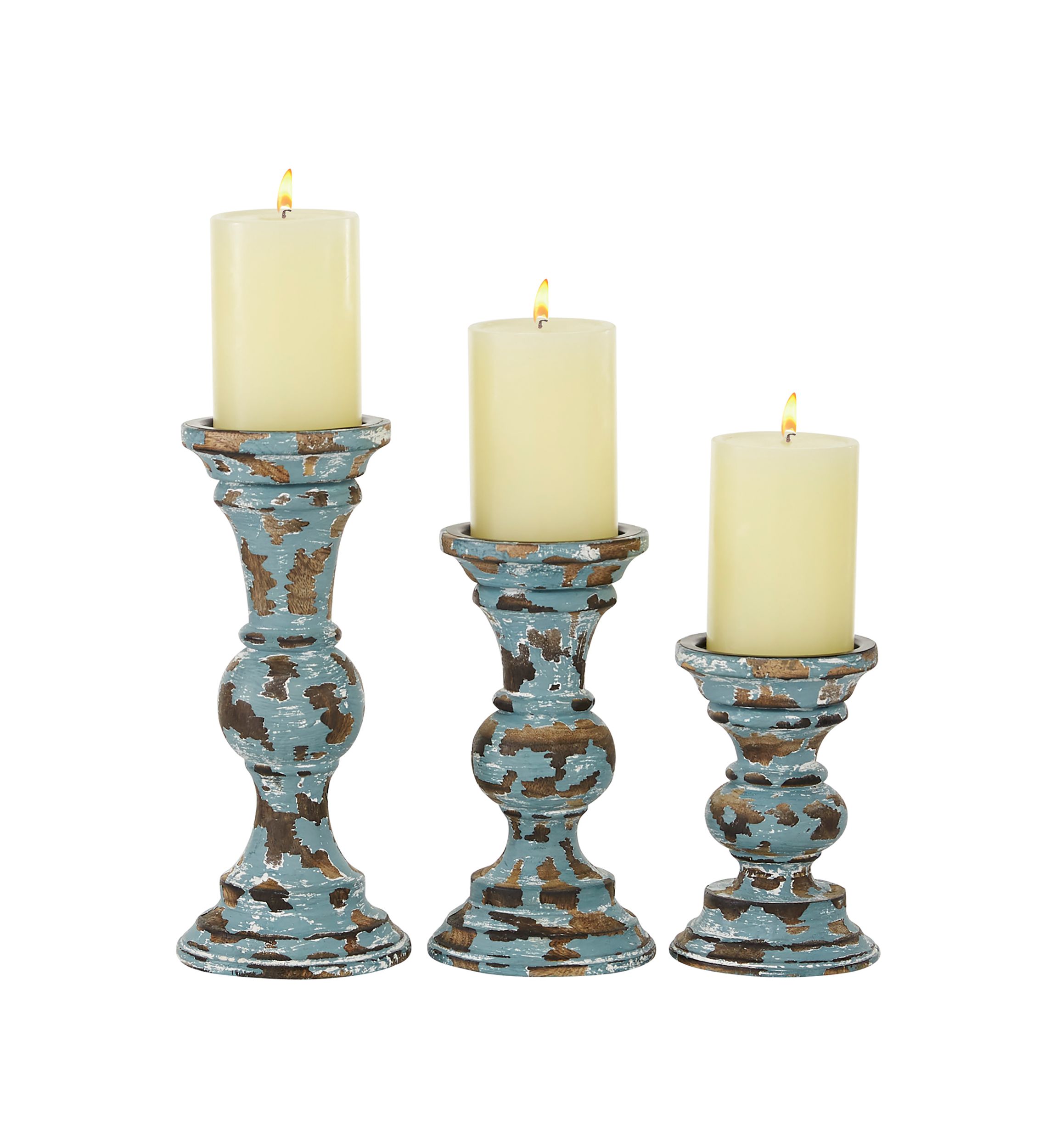 Traditional Wood Candle Holder - Set of 3