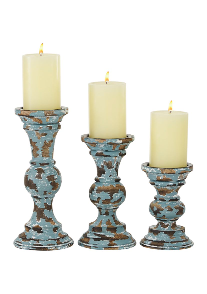Traditional Wood Candle Holder - Set of 3
