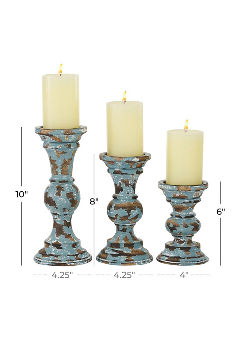 Traditional Wood Candle Holder - Set of 3