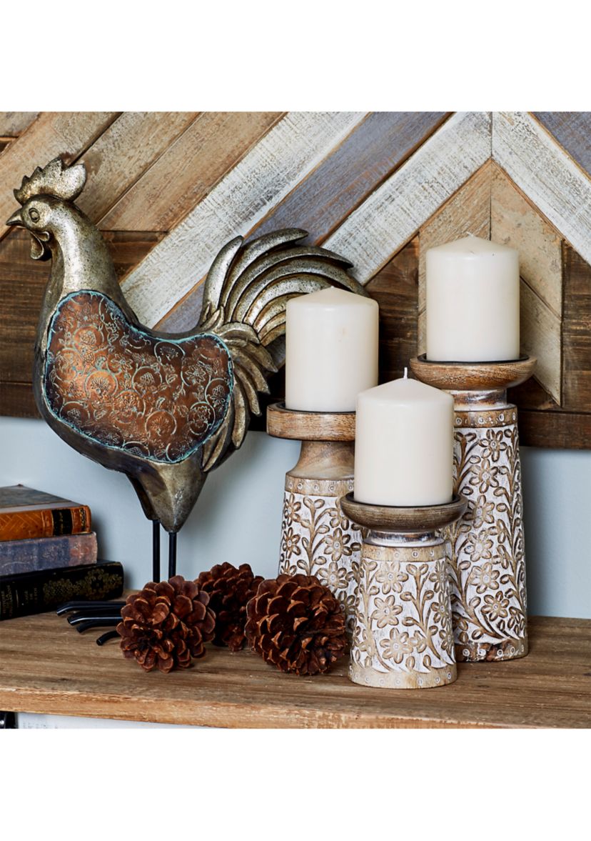 Coastal Mango Wood Candle Holder - Set of 3