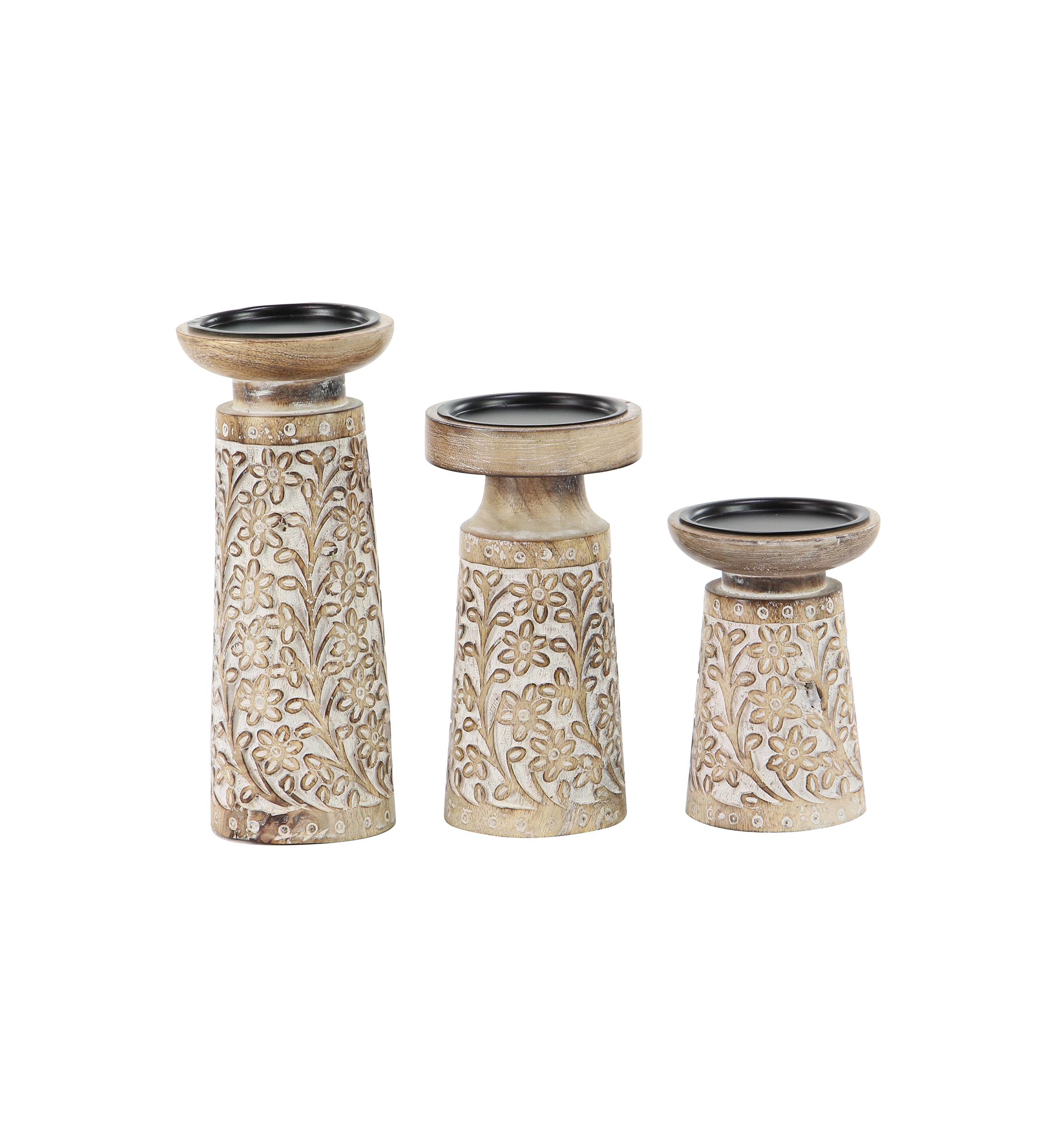 Coastal Mango Wood Candle Holder - Set of 3