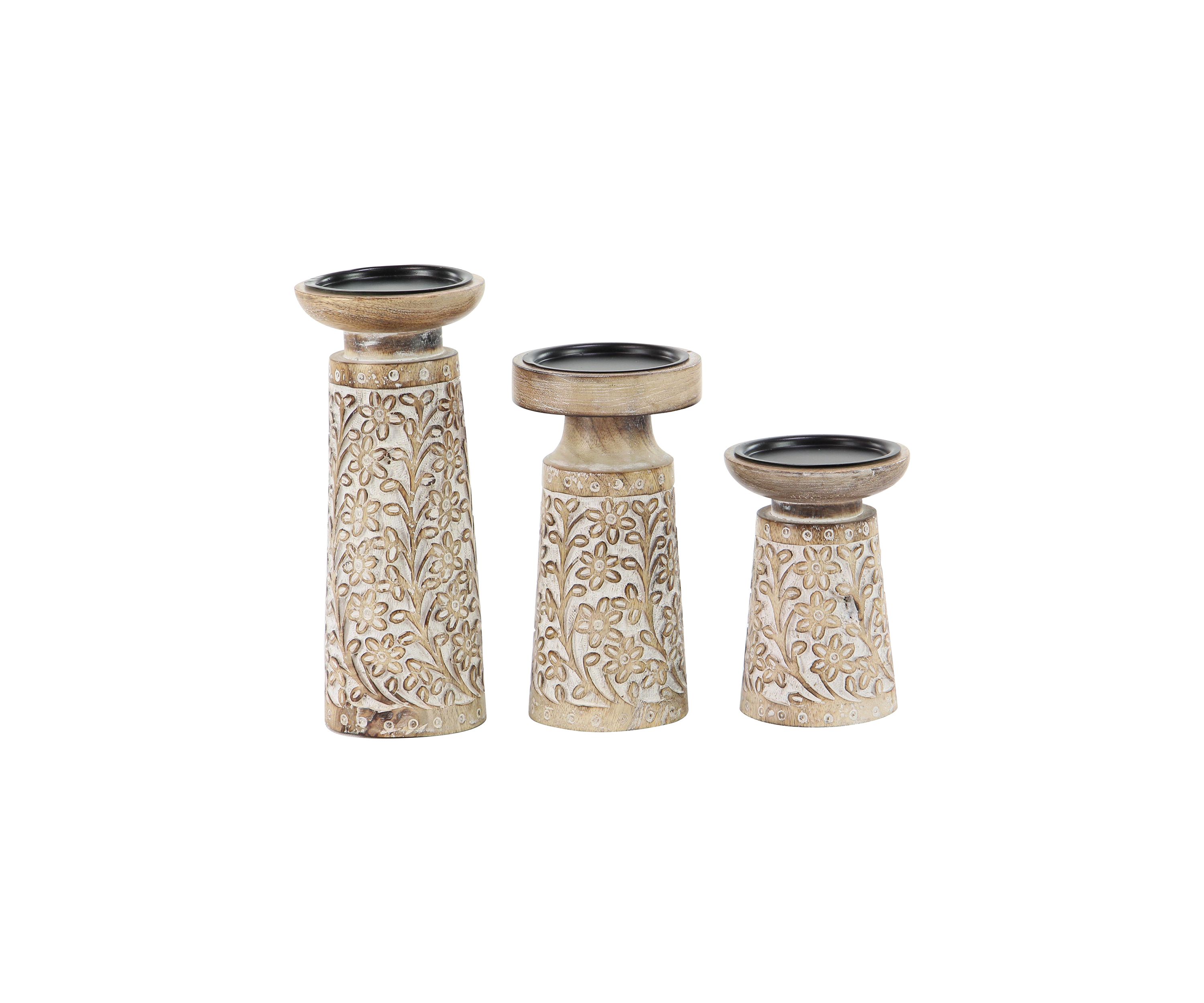 Coastal Mango Wood Candle Holder - Set of 3