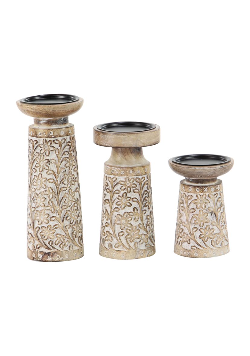 Coastal Mango Wood Candle Holder - Set of 3