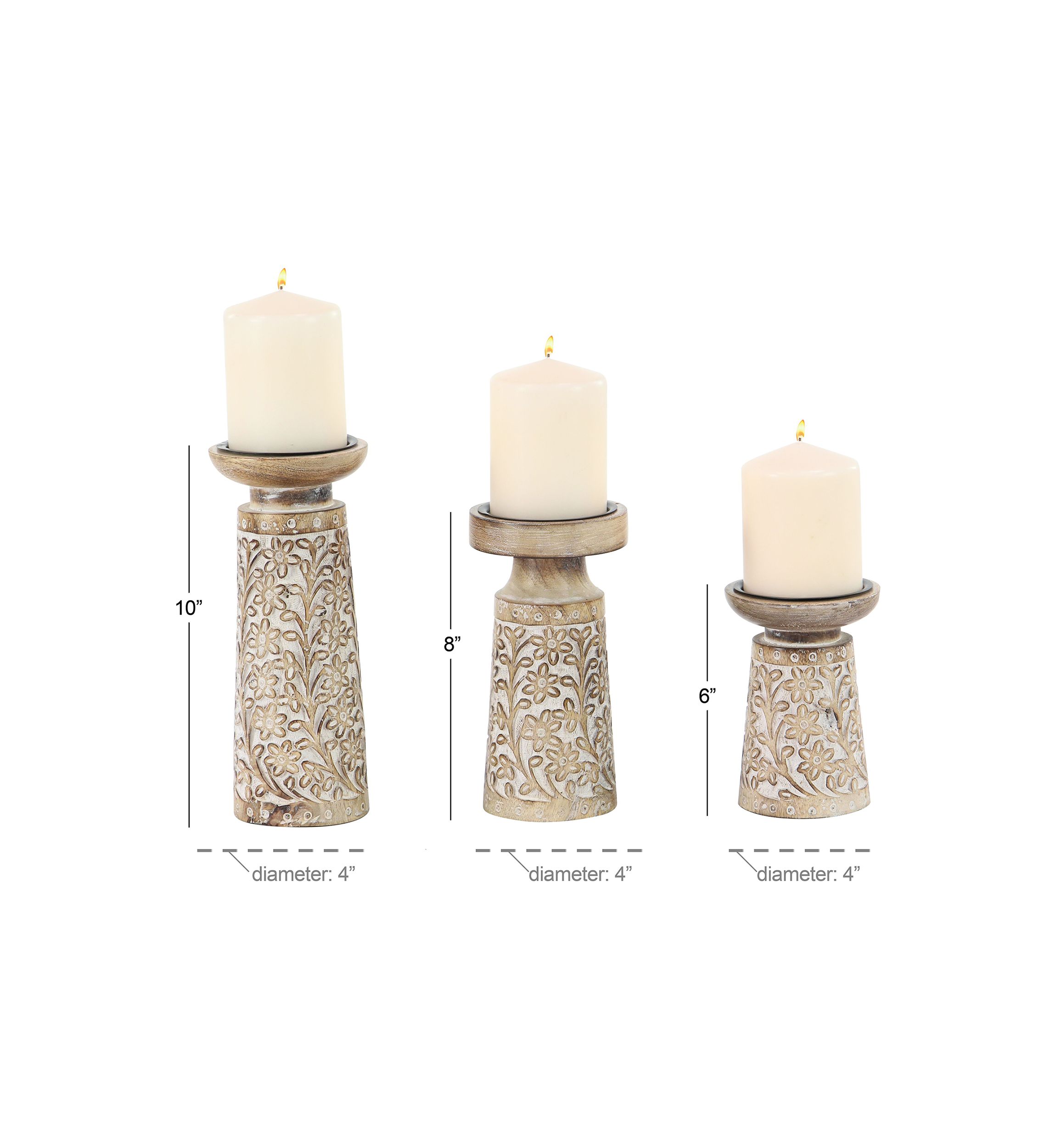 Coastal Mango Wood Candle Holder - Set of 3