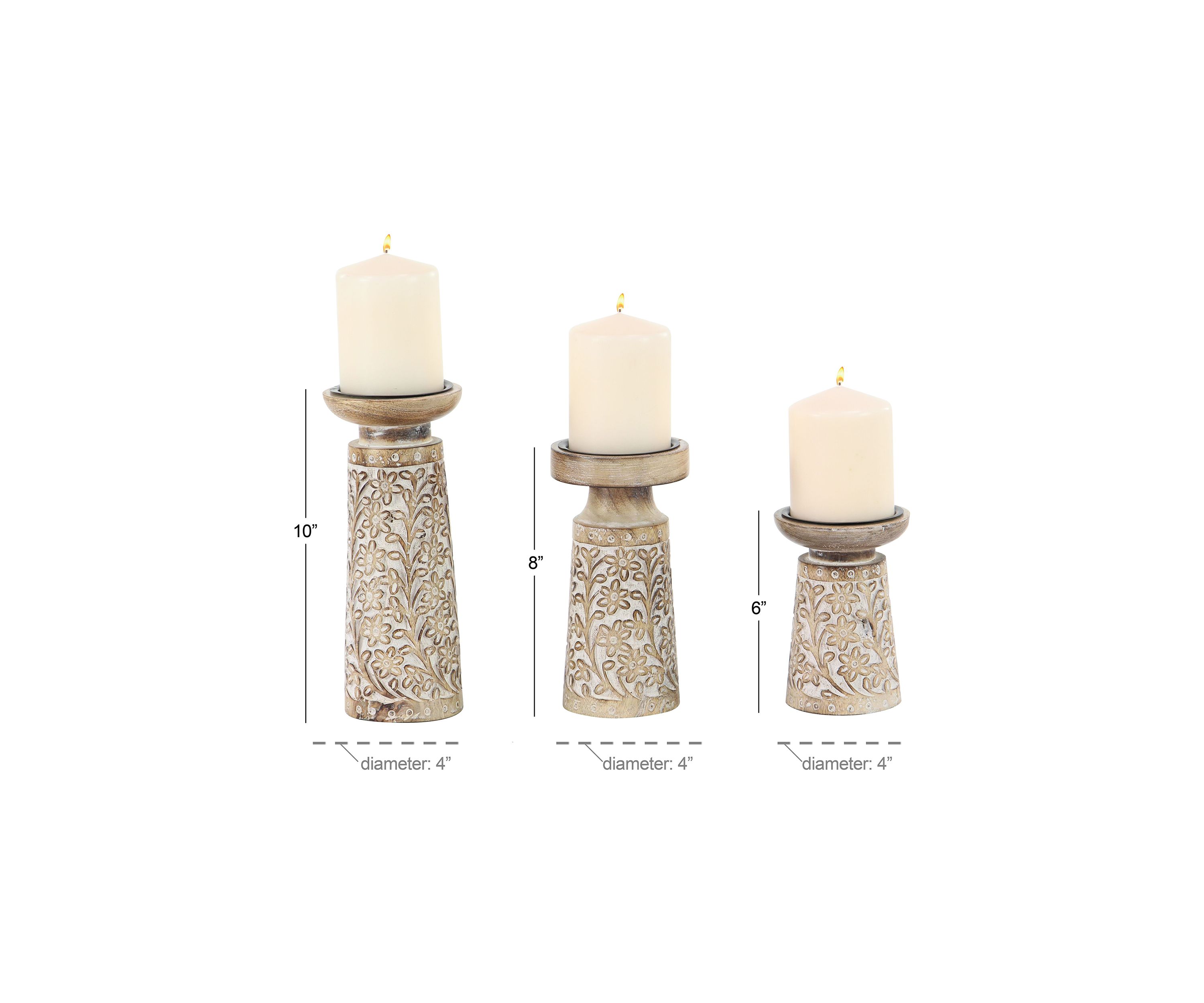 Coastal Mango Wood Candle Holder - Set of 3