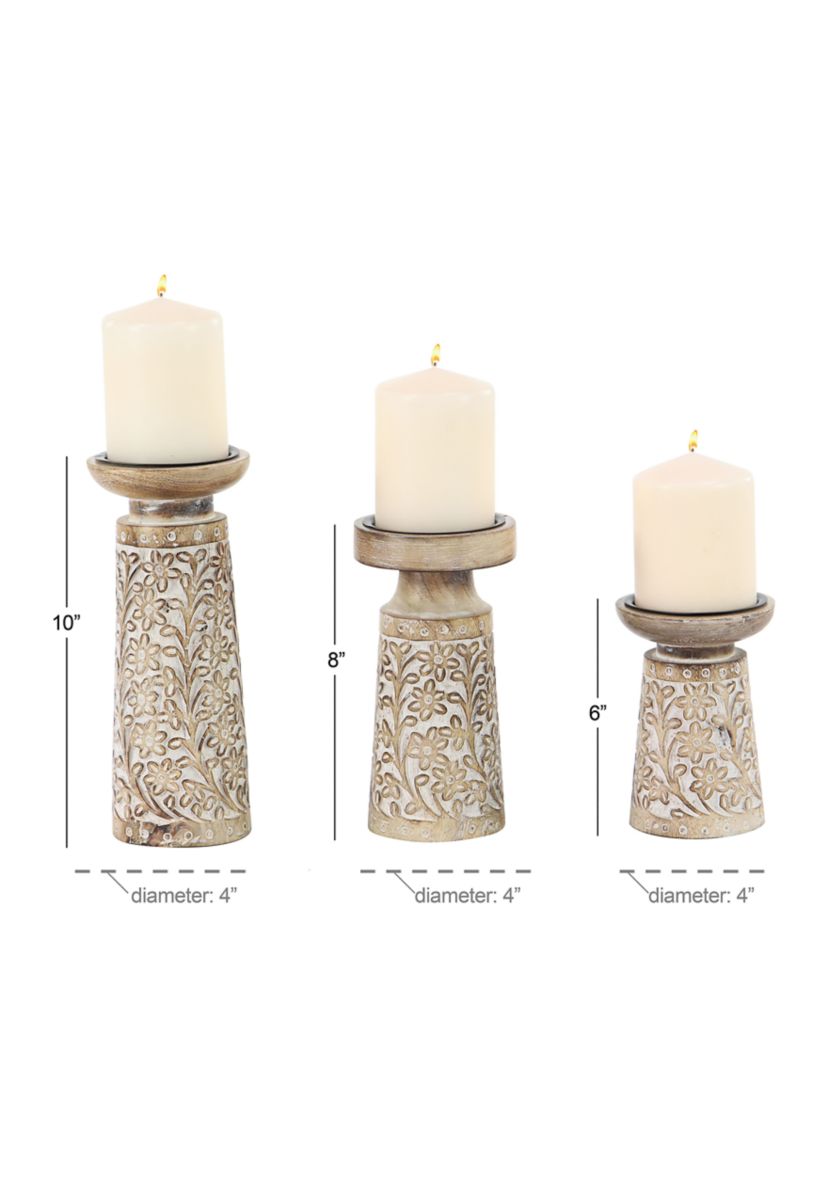 Coastal Mango Wood Candle Holder - Set of 3
