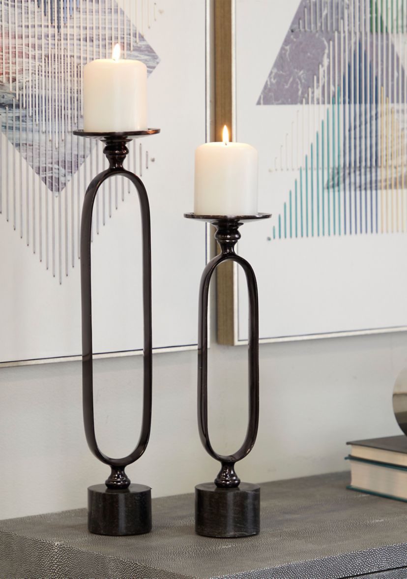 Modern Aluminum Metal Candle Holder - Set of 2