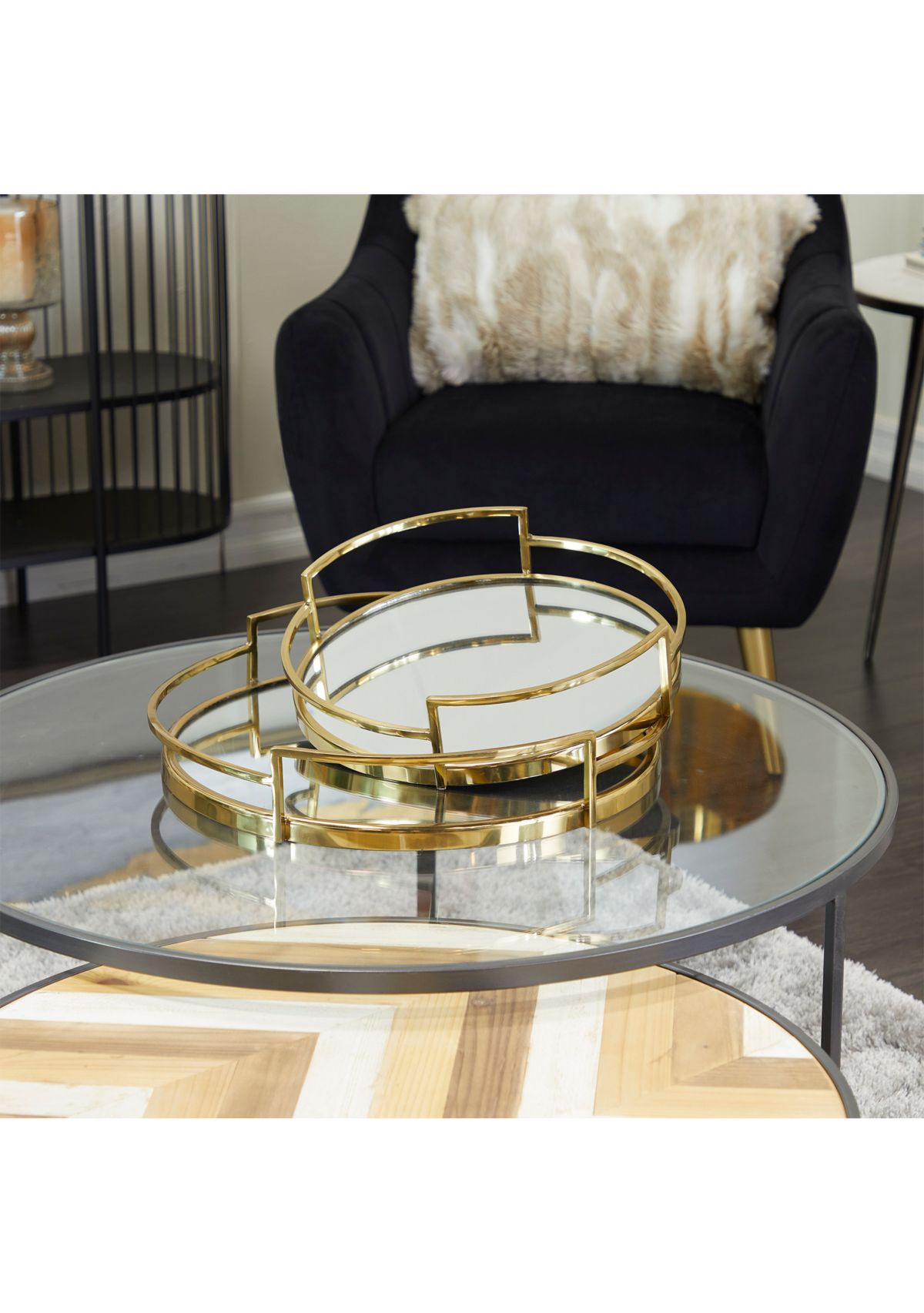 Contemporary Stainless Steel Metal Tray - Set of 2