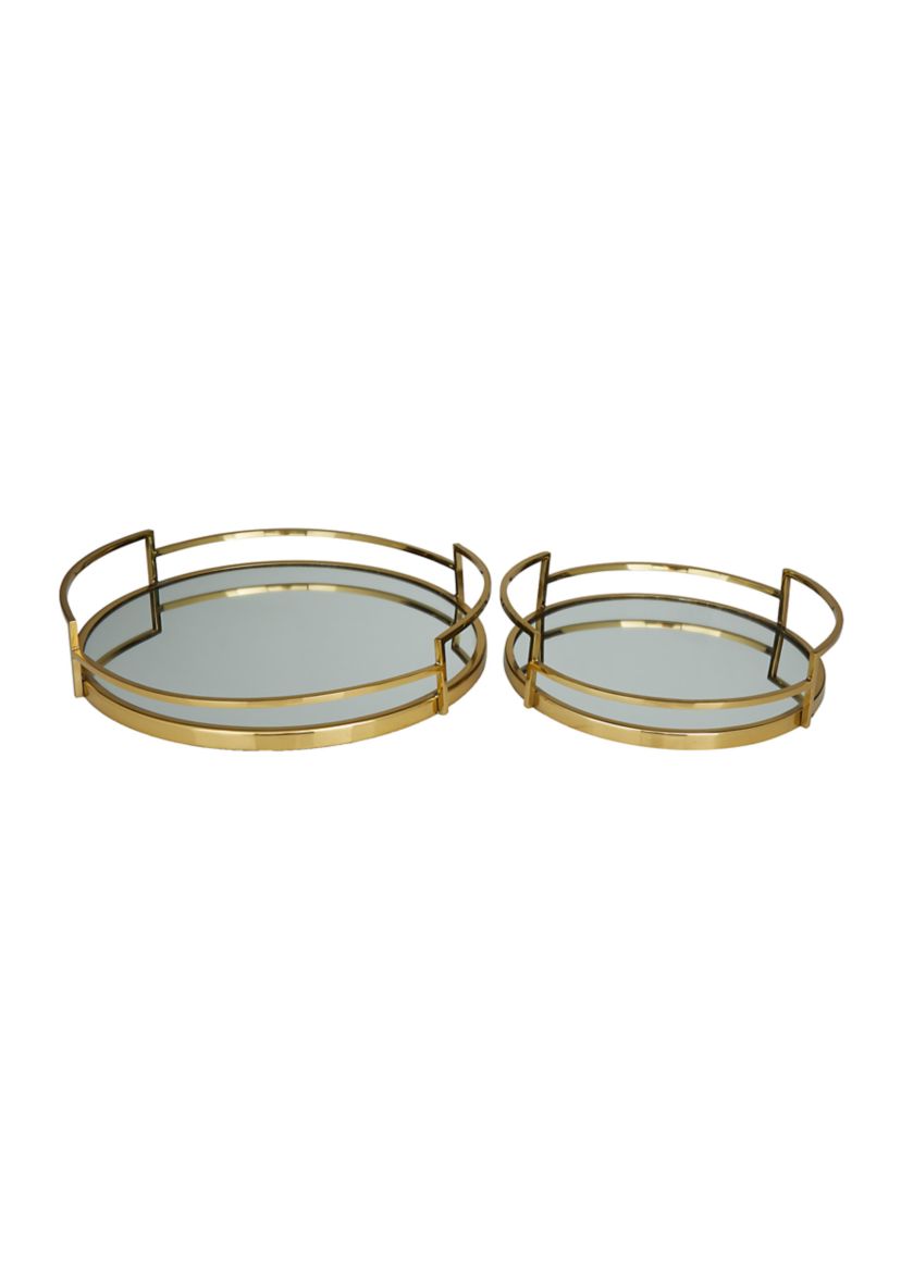 Contemporary Stainless Steel Metal Tray - Set of 2