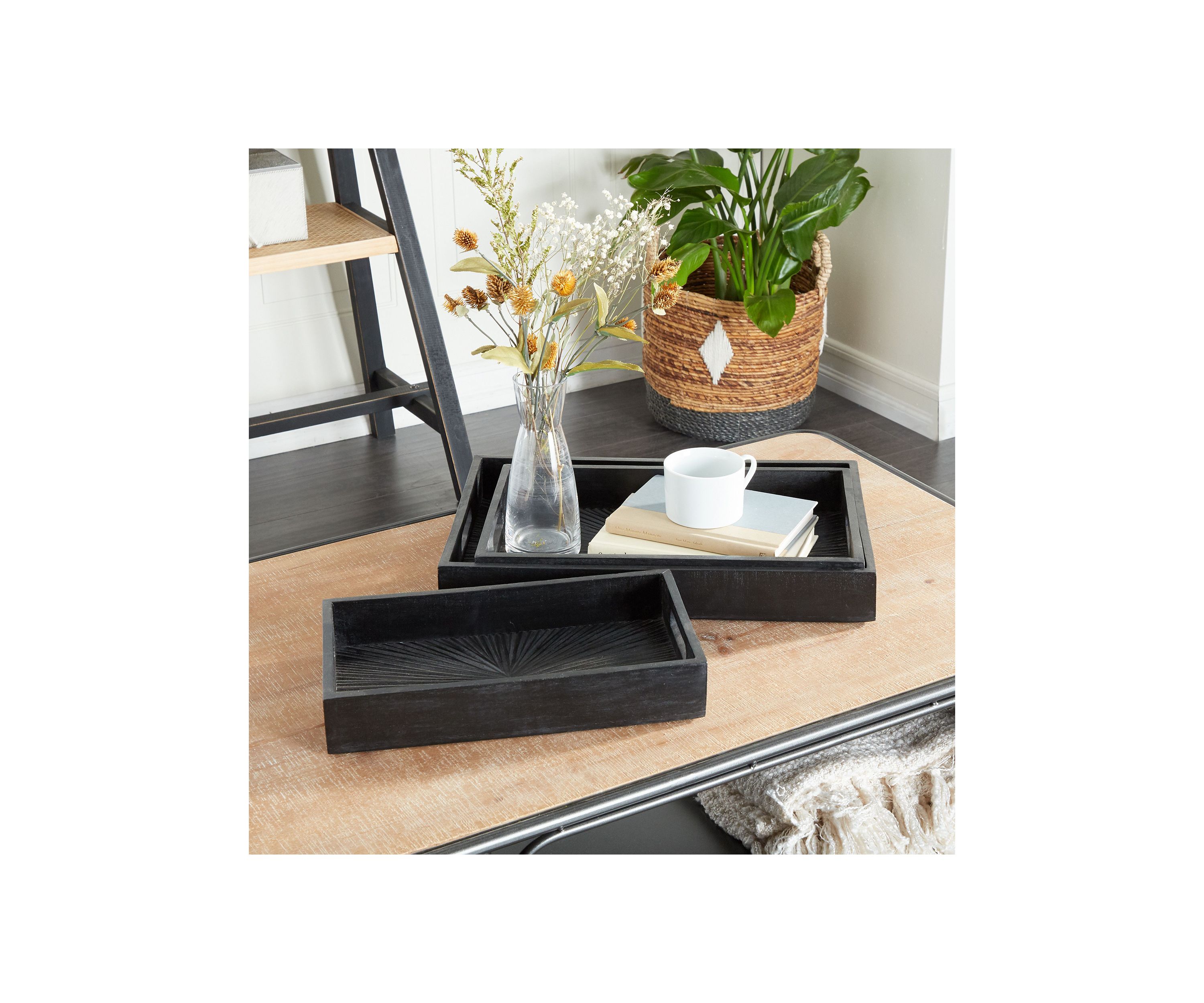 Contemporary Mango Wood Tray - Set of 3