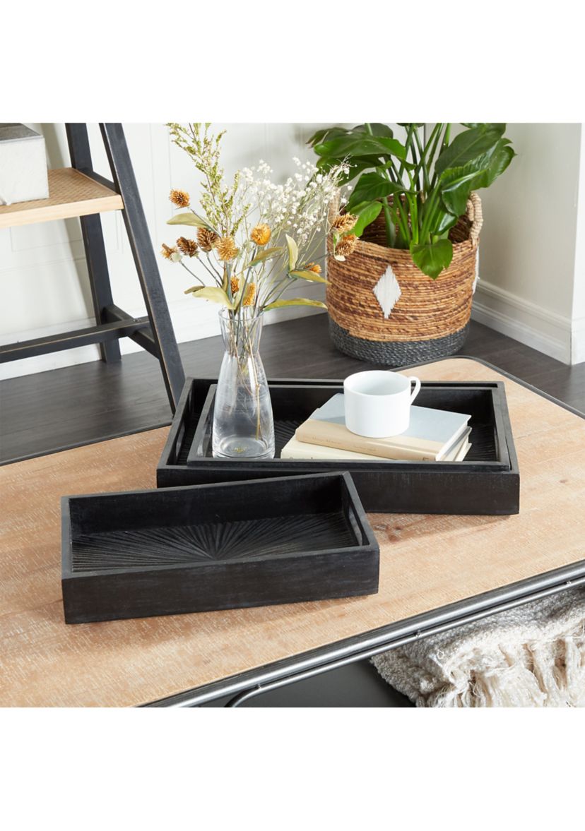 Contemporary Mango Wood Tray - Set of 3