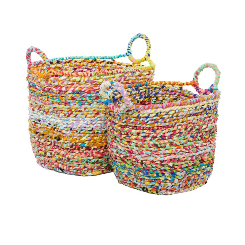 Bohemian Cotton Fabric Storage Basket - Set of 2