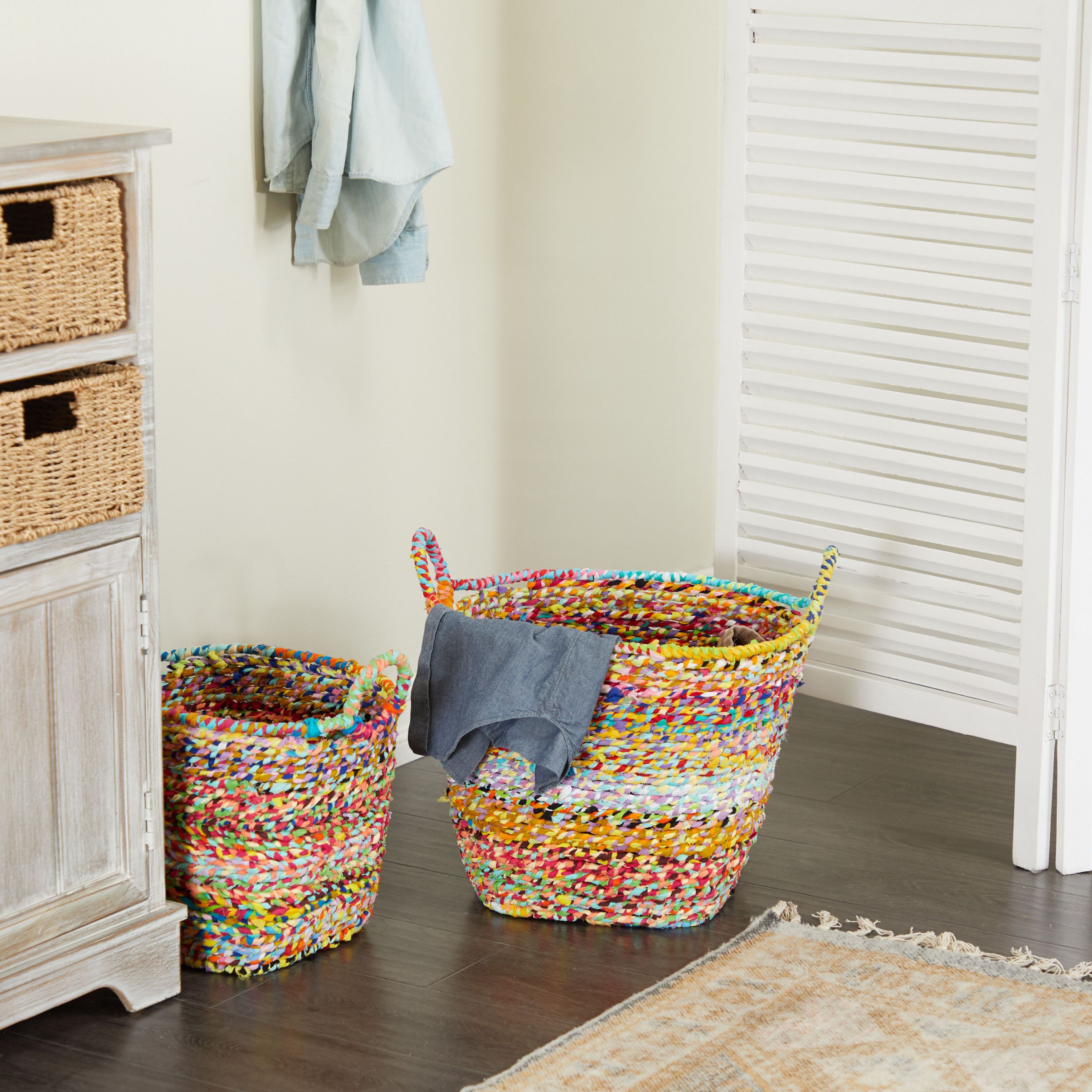 Bohemian Cotton Fabric Storage Basket - Set of 2