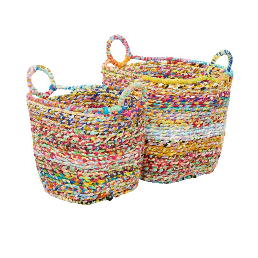Bohemian Cotton Fabric Storage Basket - Set of 2