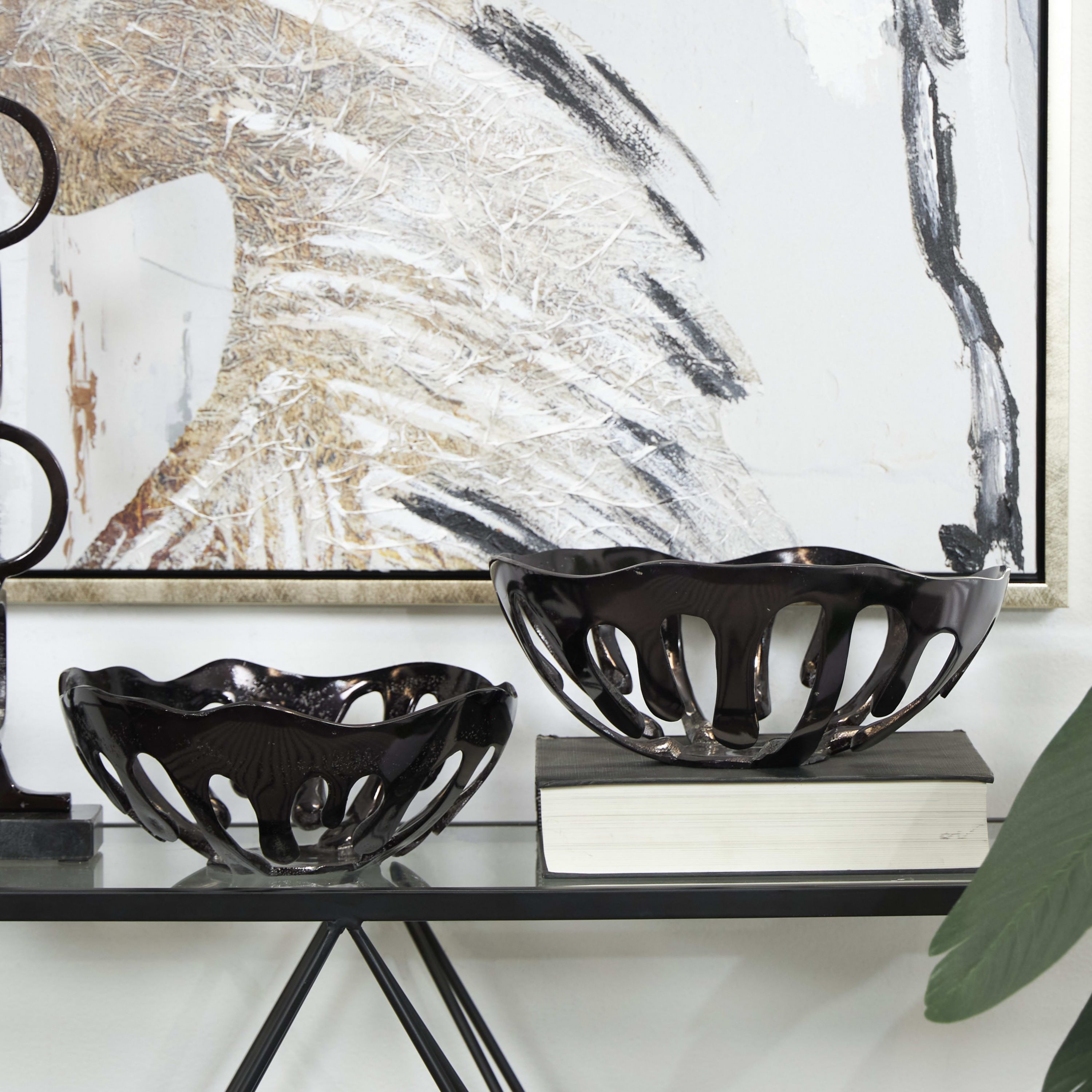 Contemporary Aluminum Decorative Bowl - Set of 2