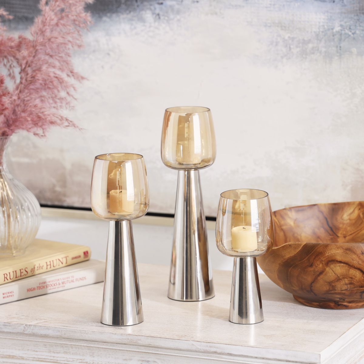 Contemporary Stainless Steel Candle Holder - Set of 3