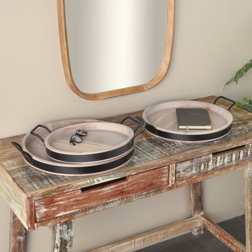 Modern Mango Wood Tray - Set of 3
