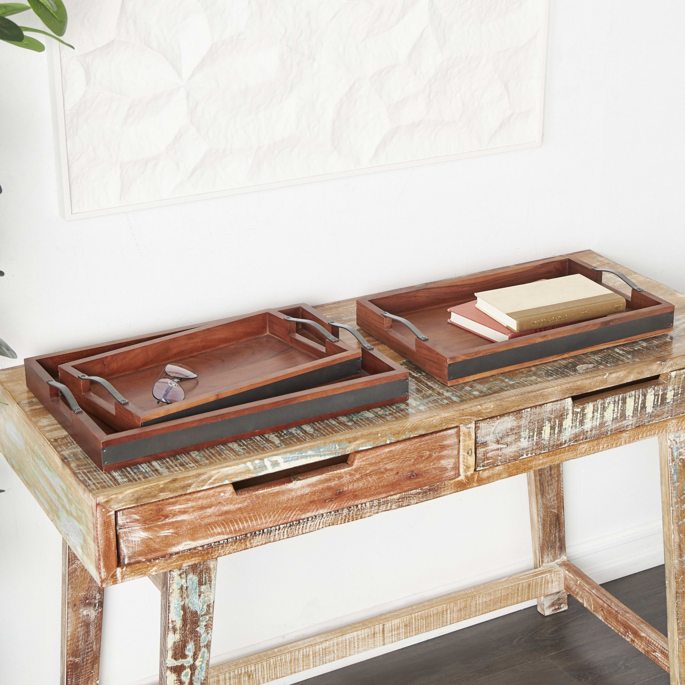 Modern Mango Wood Tray - Set of 3