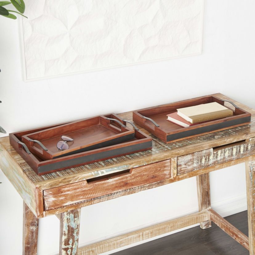 Modern Mango Wood Tray - Set of 3