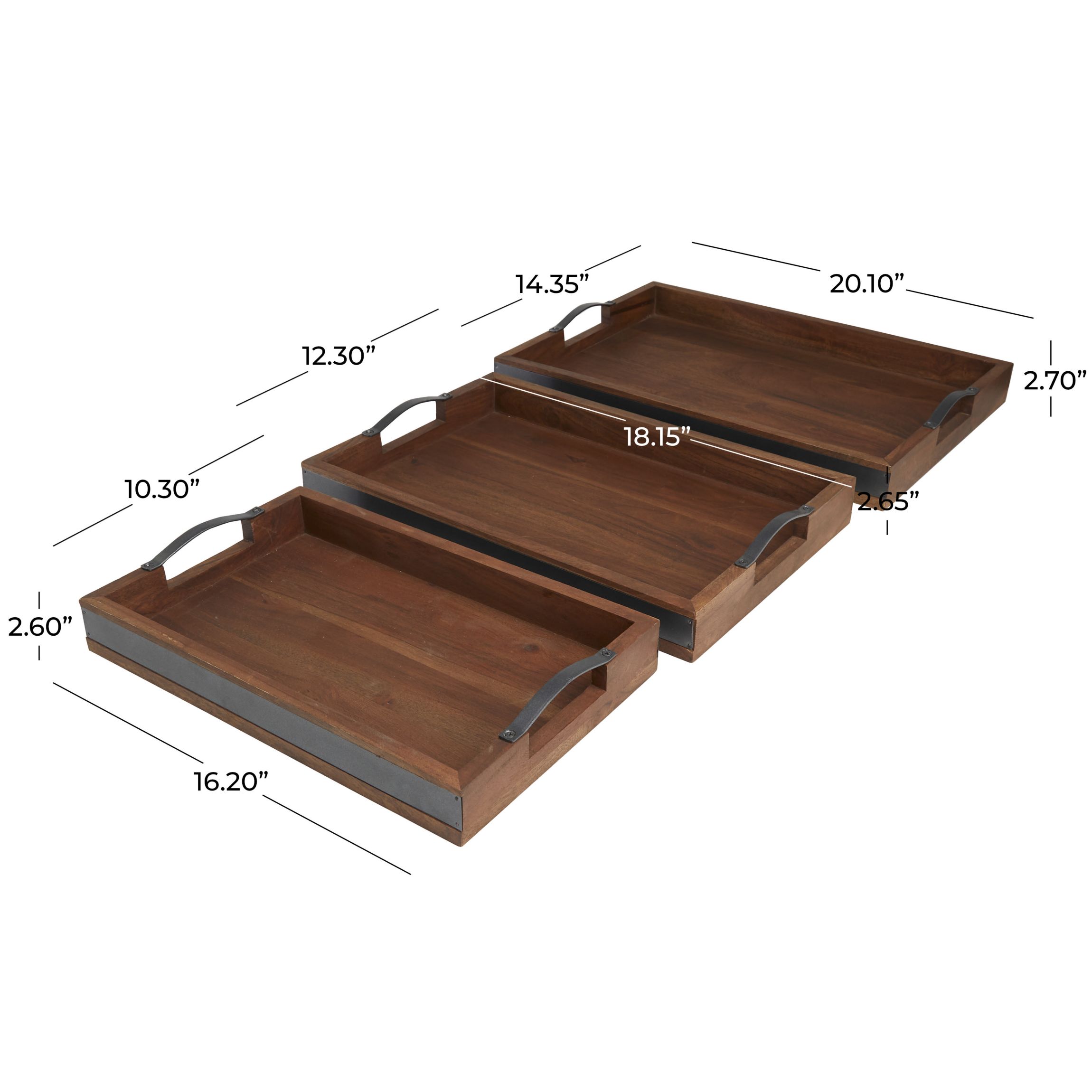 Modern Mango Wood Tray - Set of 3