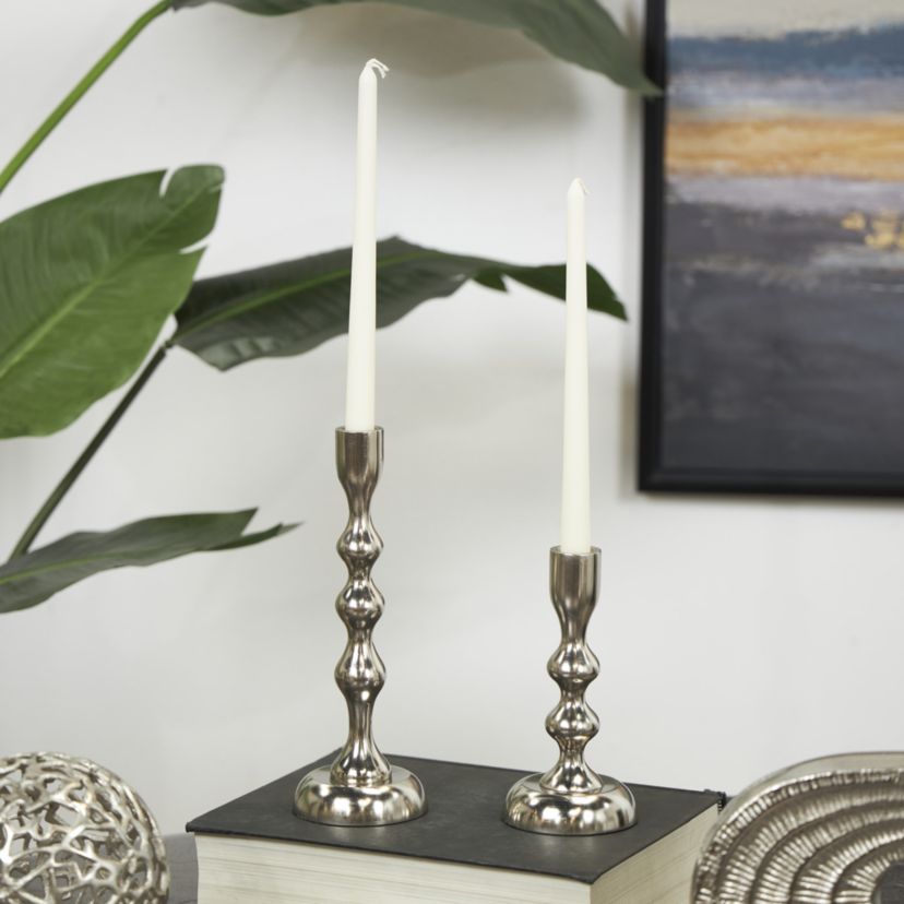 Contemporary Aluminum Metal Candle Holder - Set of 2