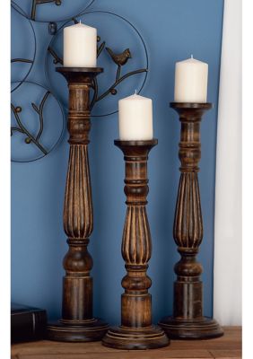 Traditional Mango Wood Candle Holder - Set of 3