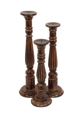 Traditional Mango Wood Candle Holder - Set of 3