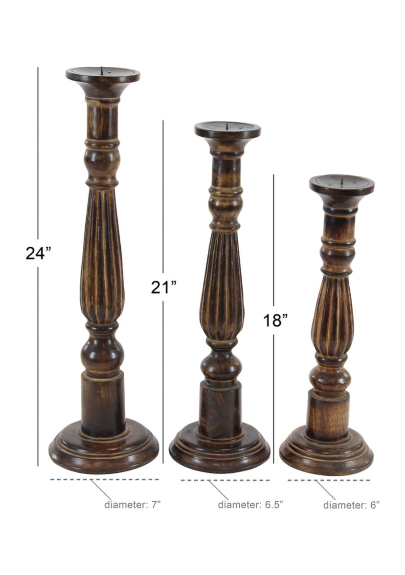 Traditional Mango Wood Candle Holder - Set of 3