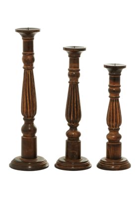 Traditional Mango Wood Candle Holder - Set of 3