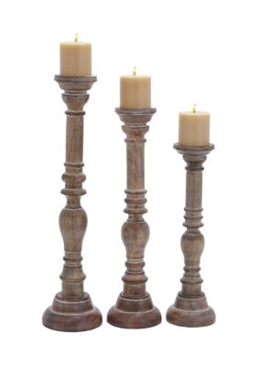 Traditional Mango Wood Candle Holder - Set of 3