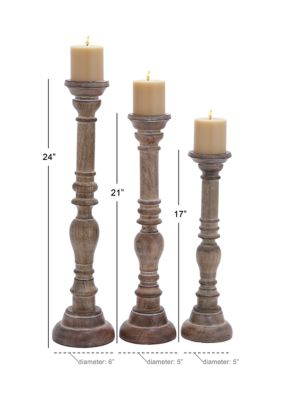 Traditional Mango Wood Candle Holder - Set of 3