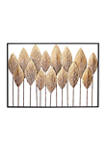 Large, Rectangular Whitewashed Gold Leaves Metal Wall Décor