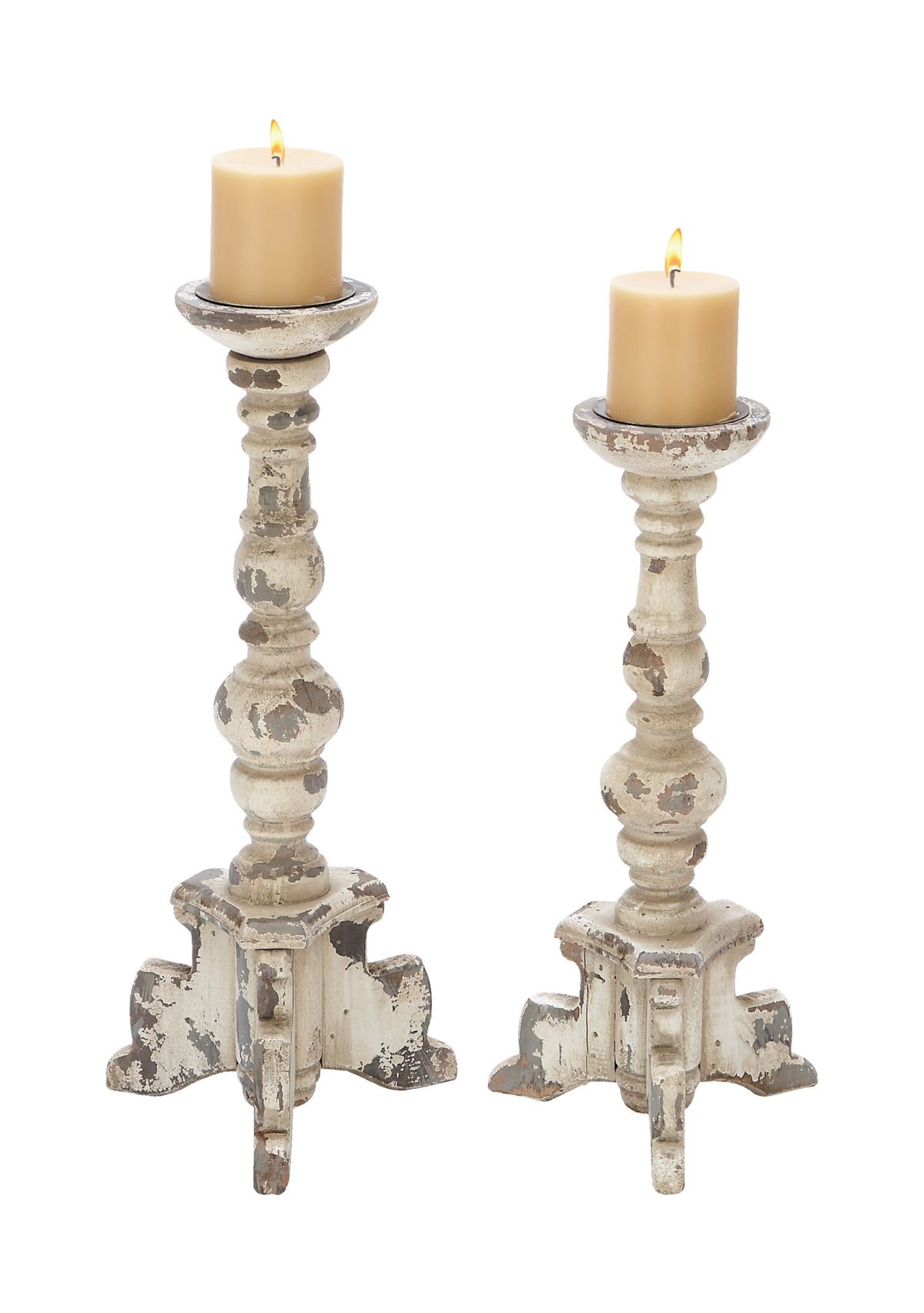Vintage Wood Candle Holder - Set of 2