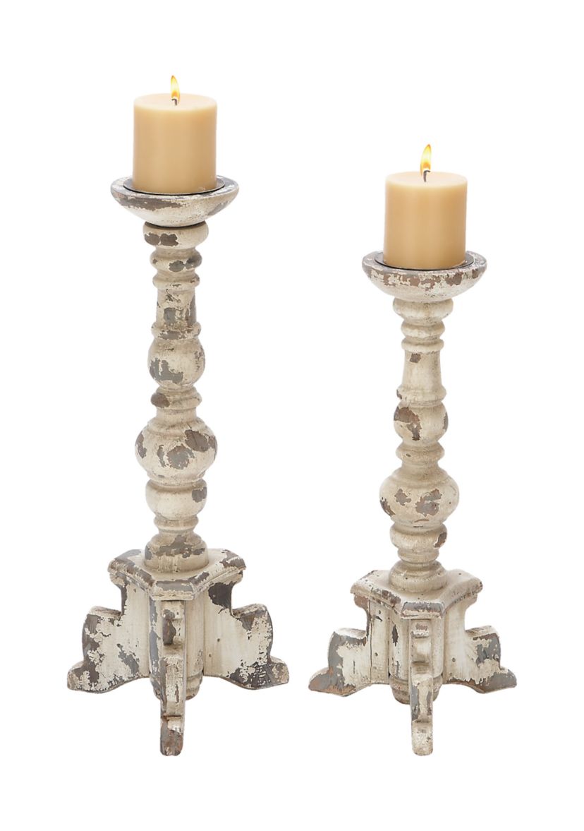Vintage Wood Candle Holder - Set of 2