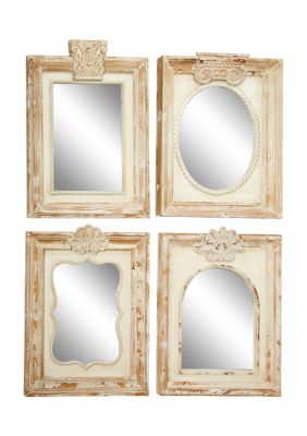 Monroe Lane Vintage Wood Wall Mirror - Set of 4, Brown